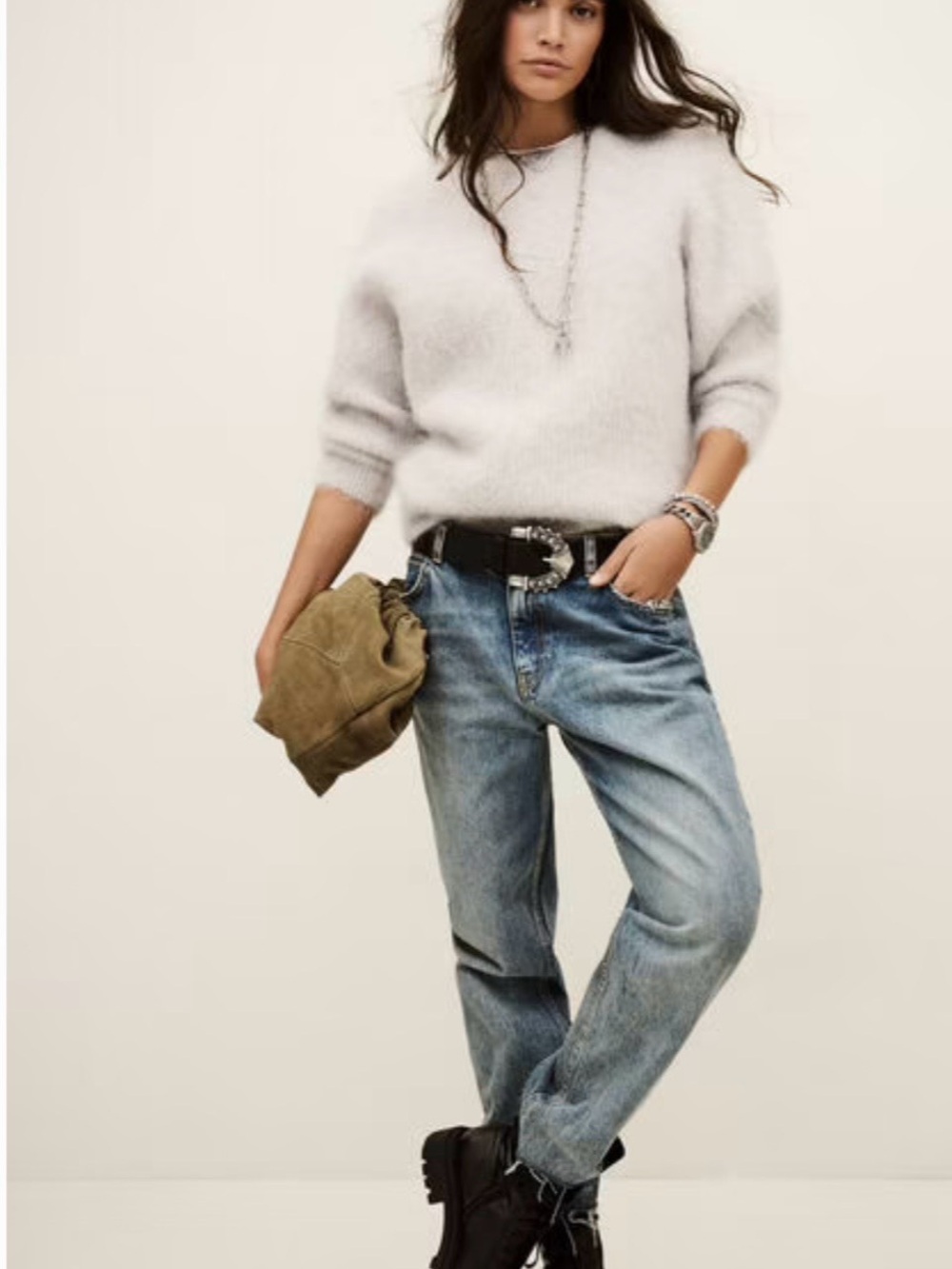 ba&sh Soft White Gray Scoop Neck Sweater